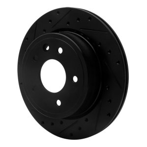 Jaguar XJ8 Brake Rotor (1) - Rear Left - R1 Concepts - Drilled & Slotted - Black - `95-`06